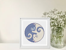 Load image into Gallery viewer, Cat Yin Yang Cross Stitch Pattern - cute cats in navy and cream forming yin yang symbol
