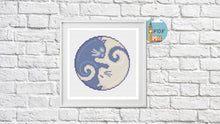Load image into Gallery viewer, Cat Yin Yang Cross Stitch Pattern - cute cats in navy and cream forming yin yang symbol
