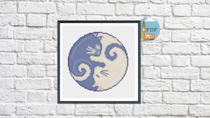 Cat Yin Yang Cross Stitch Pattern - cute cats in navy and cream forming yin yang symbol