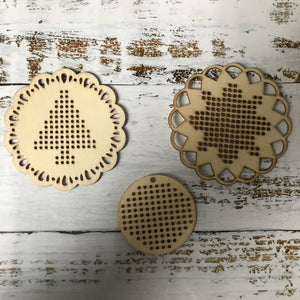 Set of 3 wooden cross stitch bauble blanks
