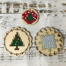 Load image into Gallery viewer, Set of 3 wooden cross stitch bauble blanks

