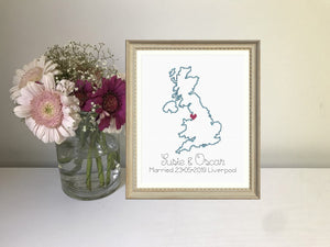 Wedding Cross Stitch Pattern - England treasured place map, DIY Wedding gift, anniversary chart, engagement pdf download cross stitch pattern