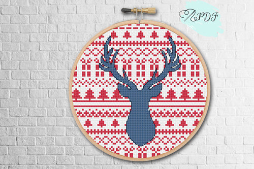 Fair Isle Stag Christmas Cross Stitch Pattern