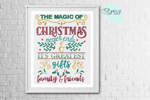 Christmas Typography Cross Stitch Pattern for family and friends