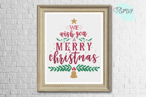 We wish you a merry christmas typography cross stitch pattern