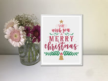 Load image into Gallery viewer, We wish you a merry christmas typography cross stitch pattern
