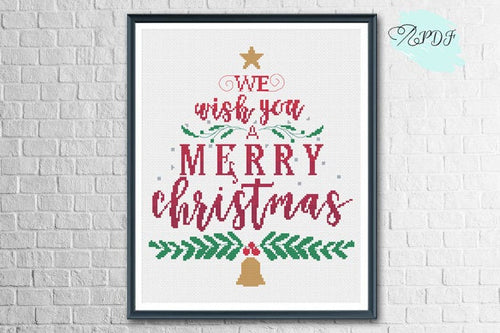We wish you a merry christmas typography cross stitch pattern