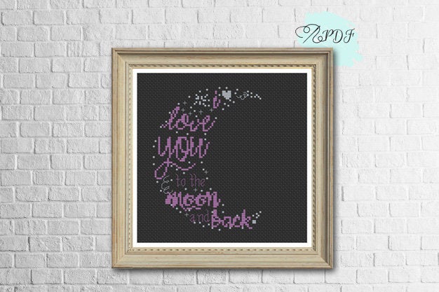 Love Cross Stitch Pattern - Love you to the moon and back