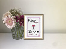 Load image into Gallery viewer, Wine Cross Stitch Pattern - wine goes in wisdom comes out. Cross Stitch Pattern for wine lover - beginners pattern

