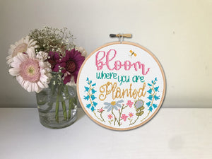 Floral Cross Stitch Pattern "Bloom where you are planted"