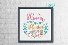 Load image into Gallery viewer, Floral Cross Stitch Pattern &quot;Bloom where you are planted&quot;

