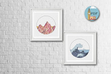 Load image into Gallery viewer, Nature Cross Stitch Pattern, Set of two mountain and ocean cross stitch patterns
