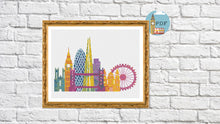 Load image into Gallery viewer, Rainbow London Cross Stitch Pattern - Abstract London landmarks
