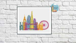 Rainbow London Cross Stitch Pattern - Abstract London landmarks