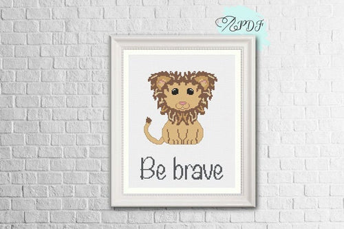 Baby Cross Stitch Pattern - Be Brave Lion
