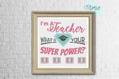 Teacher Cross Stitch Pattern - DIY Teacher gift 
